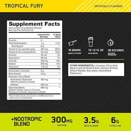 ON | Pre-Workout Amped 20 serv - Tropical Fury