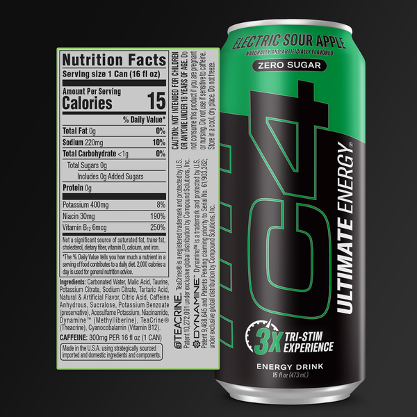 C4 | Ultimate Energy Drink Carbonated. 12 pza - Electric Sour Apple