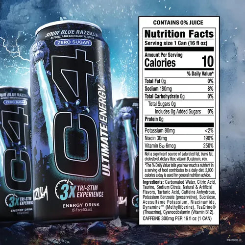 C4 | Ultimate Energy Drink Carbonated. 12 pza - Sour Blue Razzilla