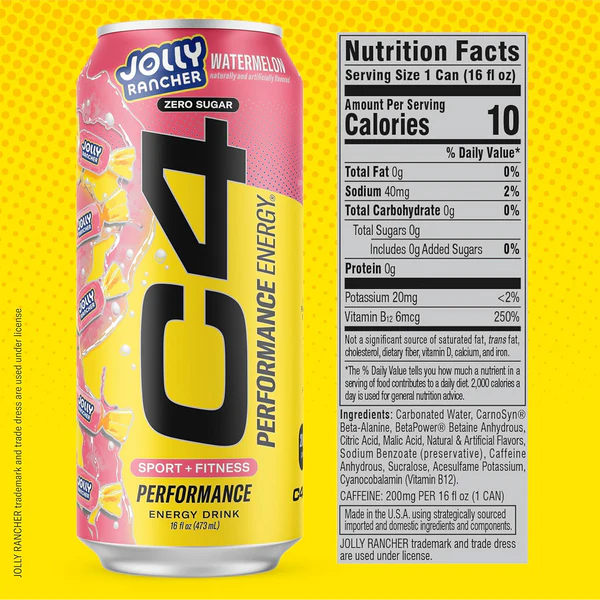 C4 | Energy Drink Carbonated 12 pza - Watermelon Jolly Rancher