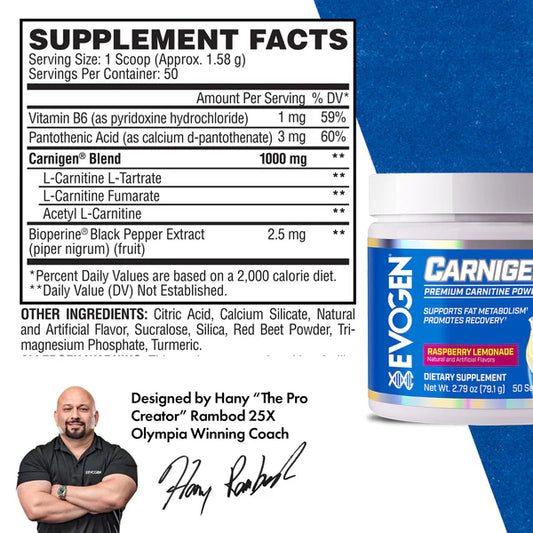 EVOGEN | L-Carnitina Carnigen 50 Serv - Raspberry Lemonade