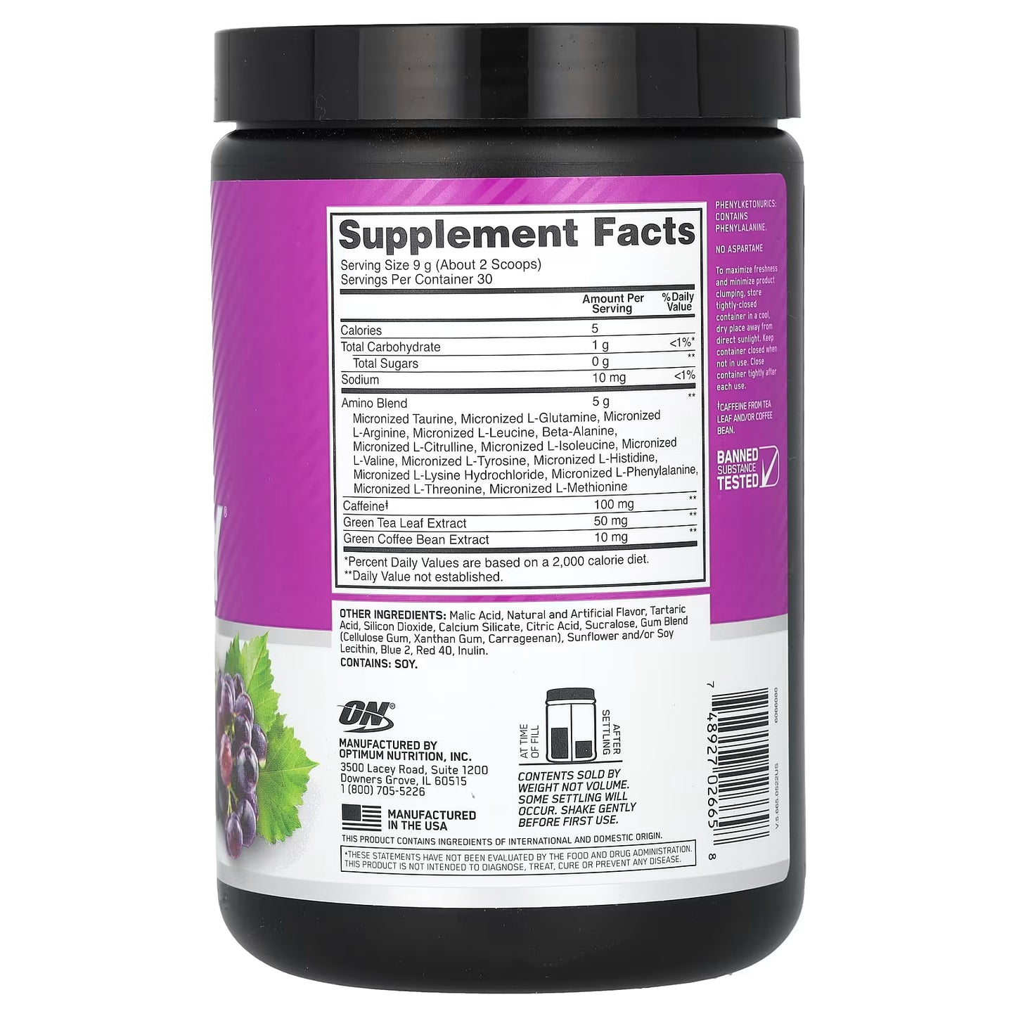 ON | Amino Energy 270 gr servicios - Grape