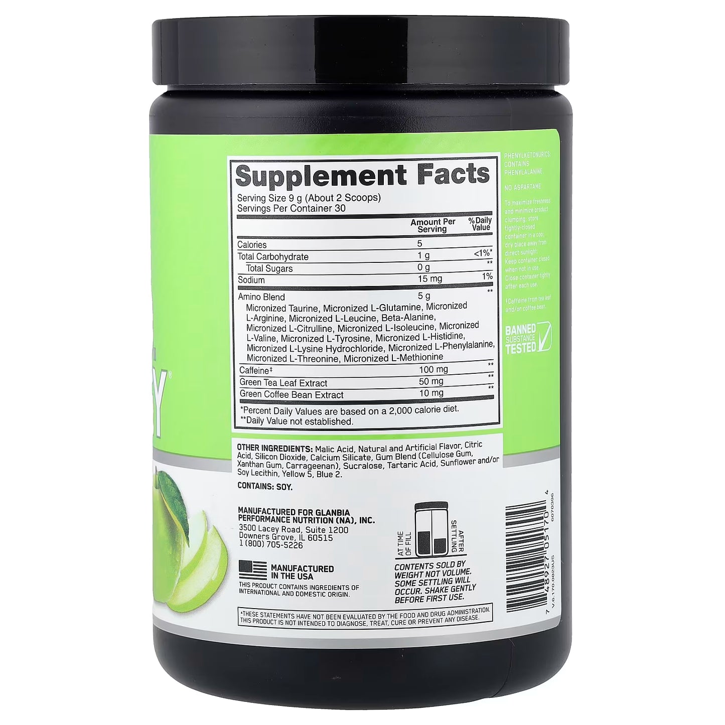 ON | Amino Energy 270 gr servicios - Green Apple