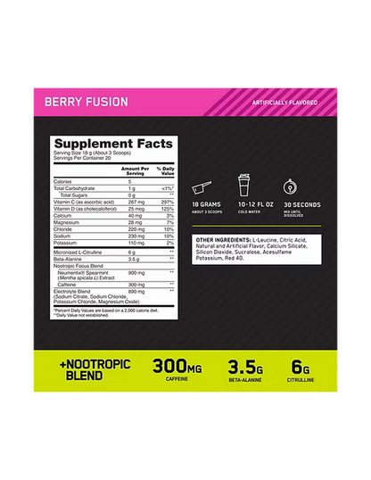 ON | Pre-Workout Amped 20 serv - Berry Fusion