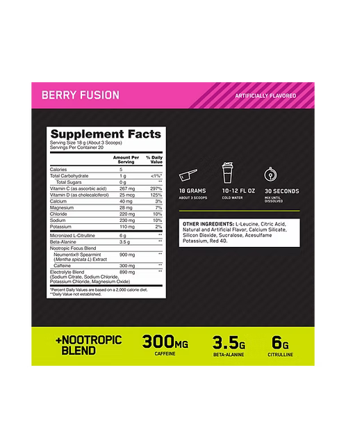 ON | Pre-Workout Amped 20 serv - Berry Fusion