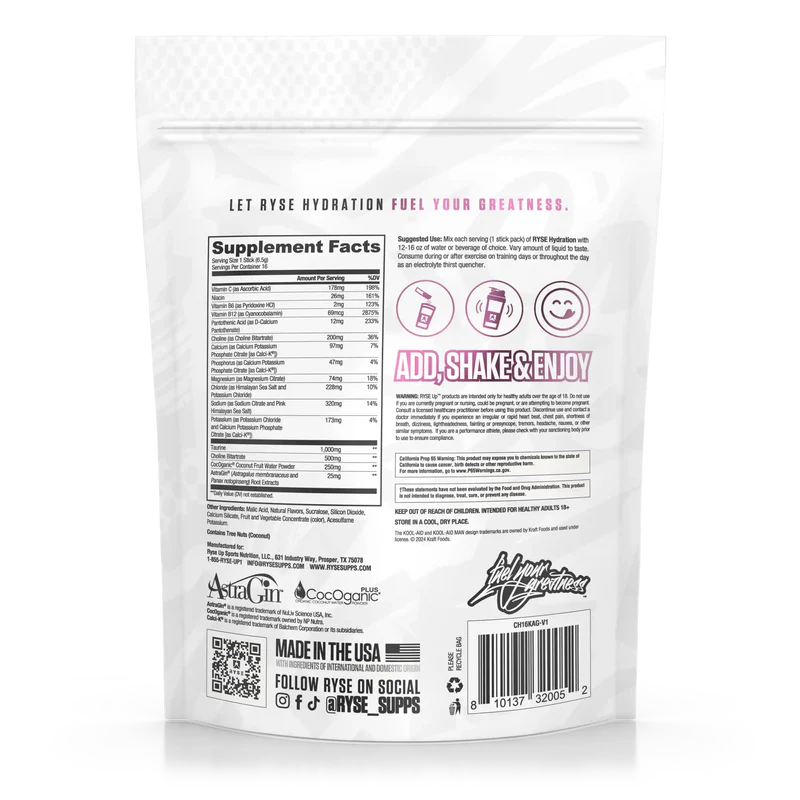 RYSE | Core Hydration stick 16 pza - Kool Aid Grape