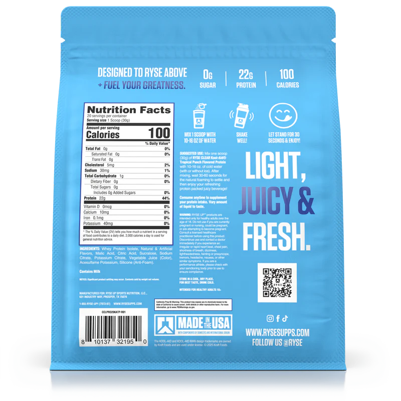 RYSE | Clear Protein 20 Serv - Kool Aid Tropical Punch