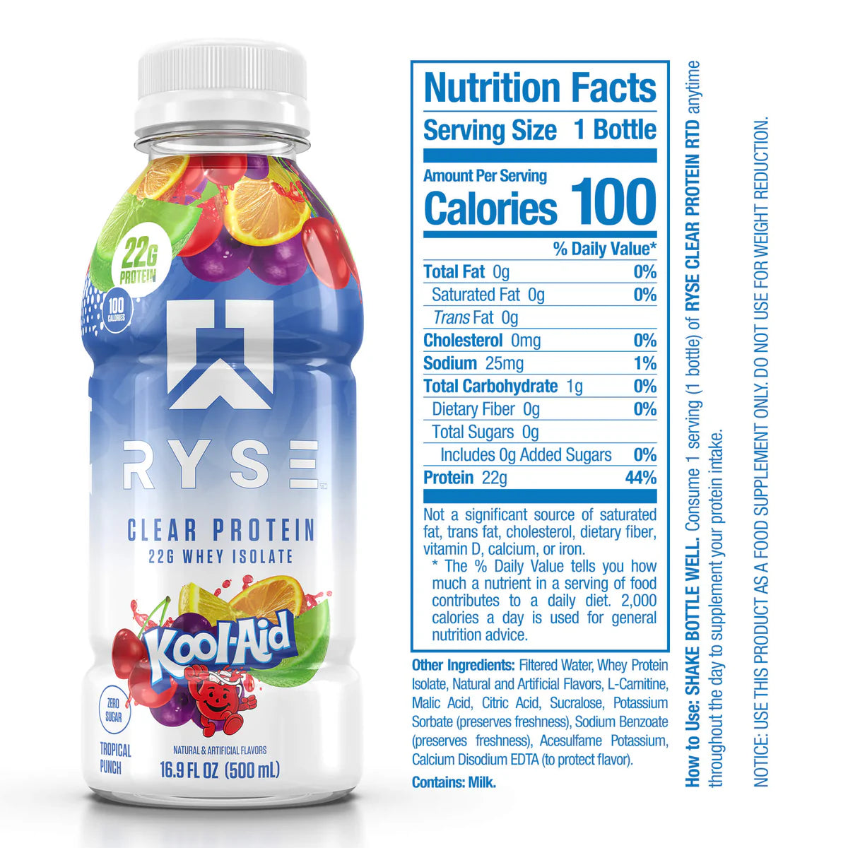 RYSE | Clear Whey Isolate RTD / 12 pza - Kool Aid Tropical Punch