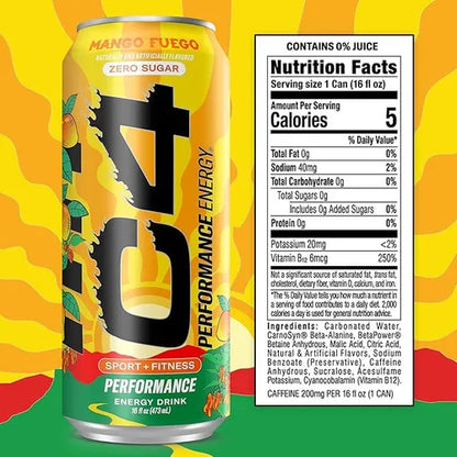 C4 | Energy Drink Carbonated 12 pza - Mango Fuego