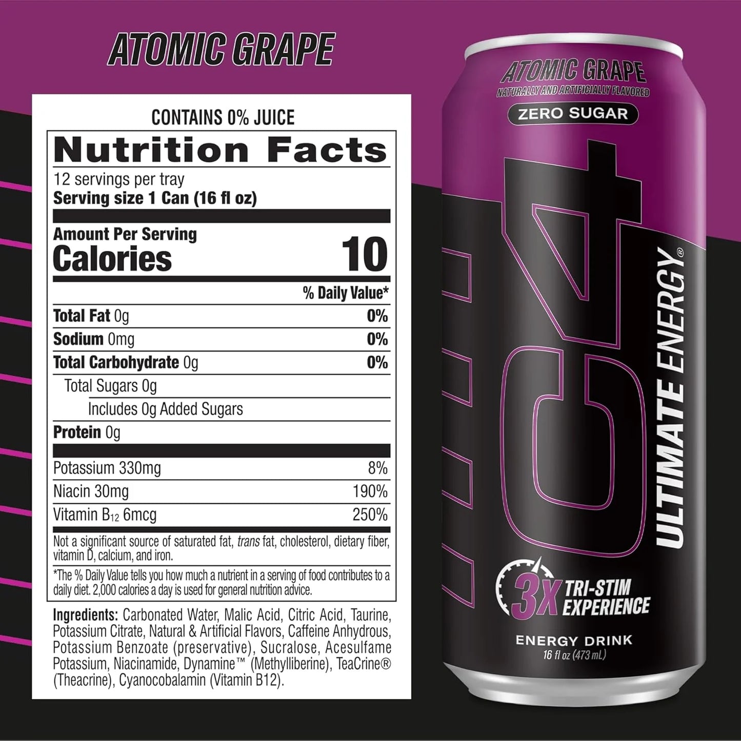 C4 | Ultimate Energy Drink Carbonated. 12 pza - Atomic Grape