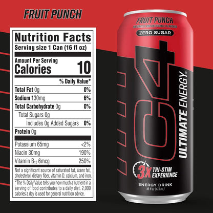 C4 | Ultimate Energy Drink Carbonated. 12 pza - Fruit Punch
