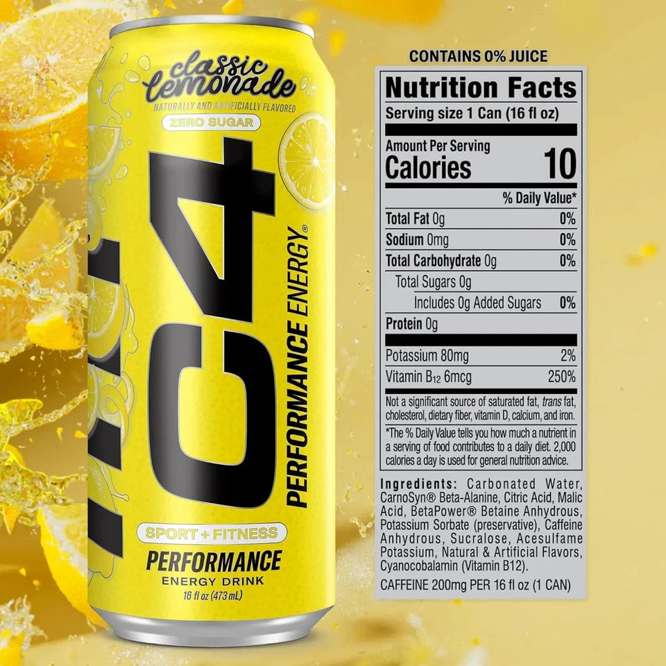 C4 | Energy Drink Carbonated 12 pza - Classic Lemonade