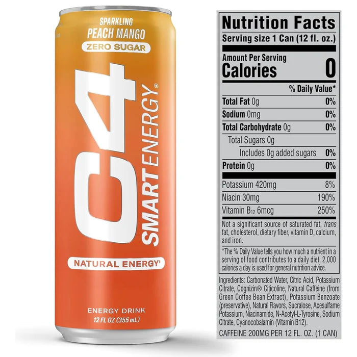 C4 | Smart Energy Drink Carbonated. 12 pza - Peach Mango