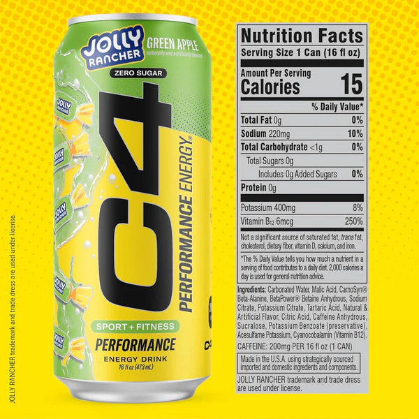 C4 | Energy Drink Carbonated 12 pza - Green Apple Jolly Rancher