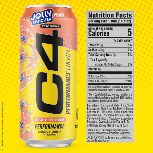 C4 | Energy Drink Carbonated 12 pza - Peach Jolly Rancher