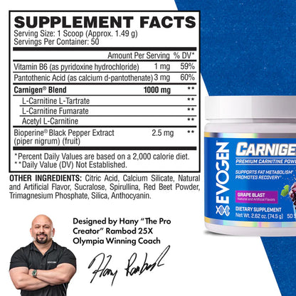 EVOGEN | L-Carnitina Carnigen 50 Serv - Grape Blast
